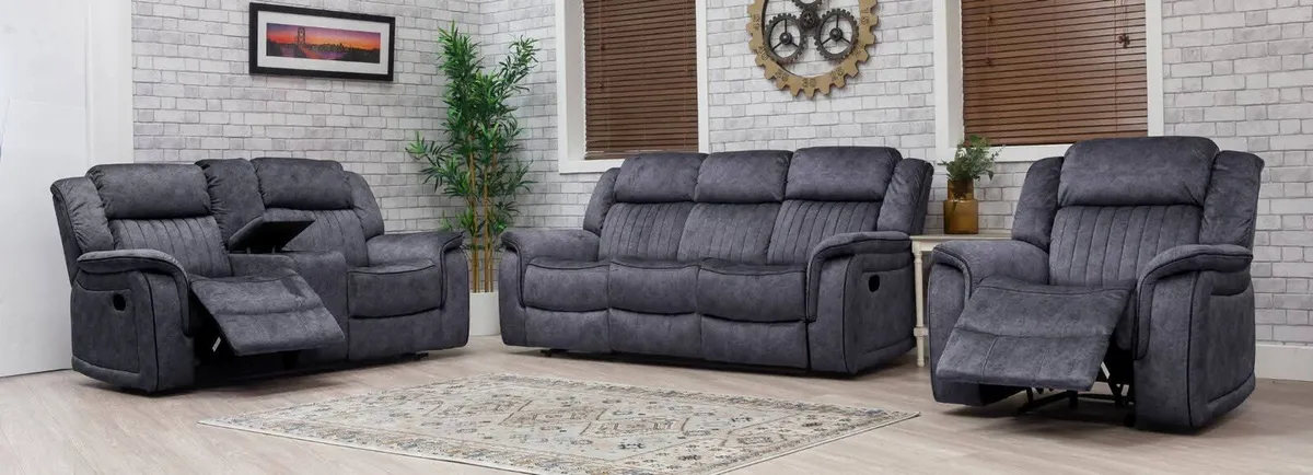 New Gresham Brown & Grey Fabric Recliner Sofa - Image 4