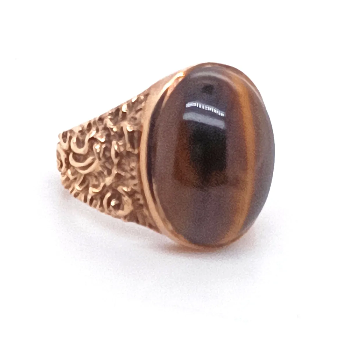 Cabochon Tiger's Eye,  9k Yellow Gold Ring - Image 1