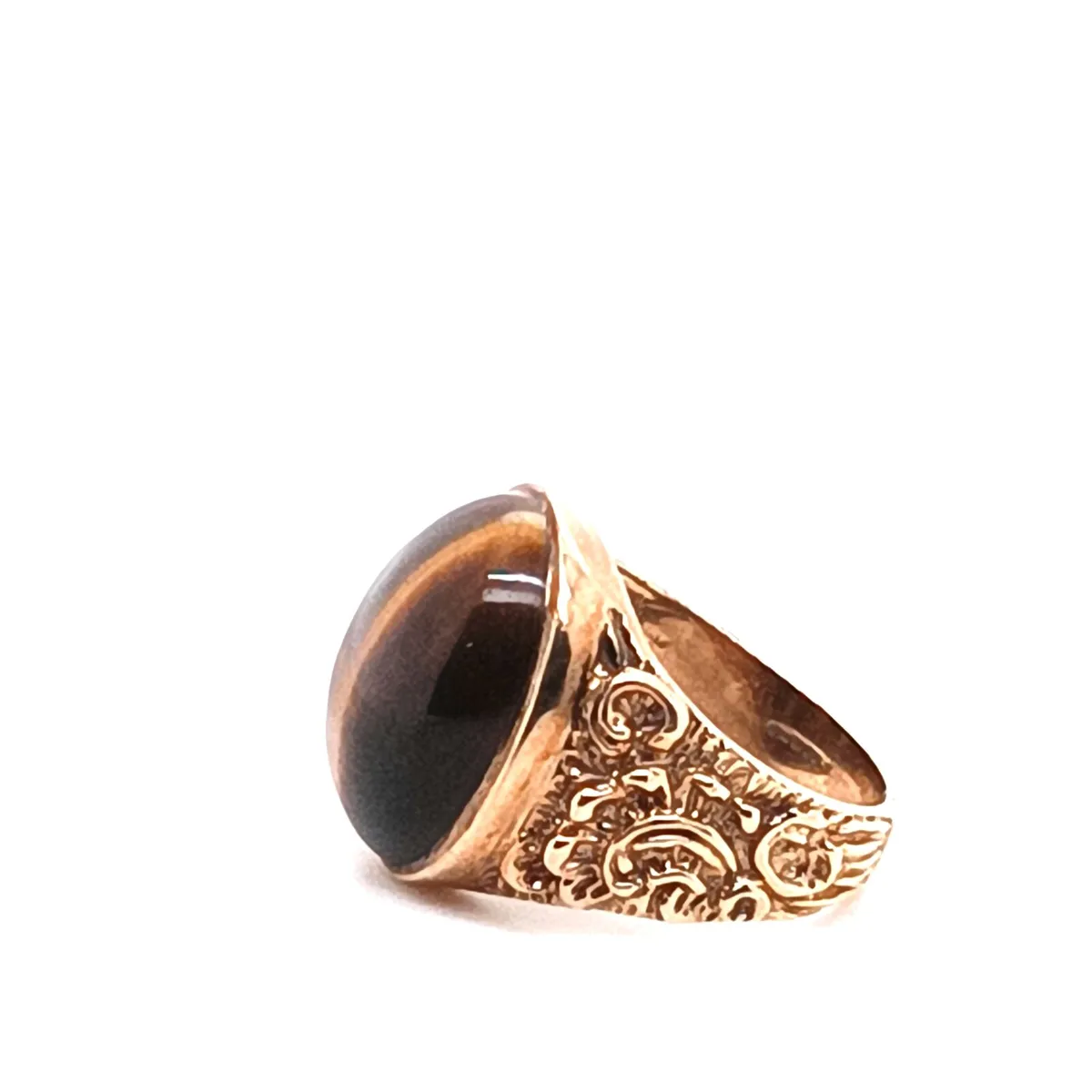 Cabochon Tiger's Eye,  9k Yellow Gold Ring - Image 3