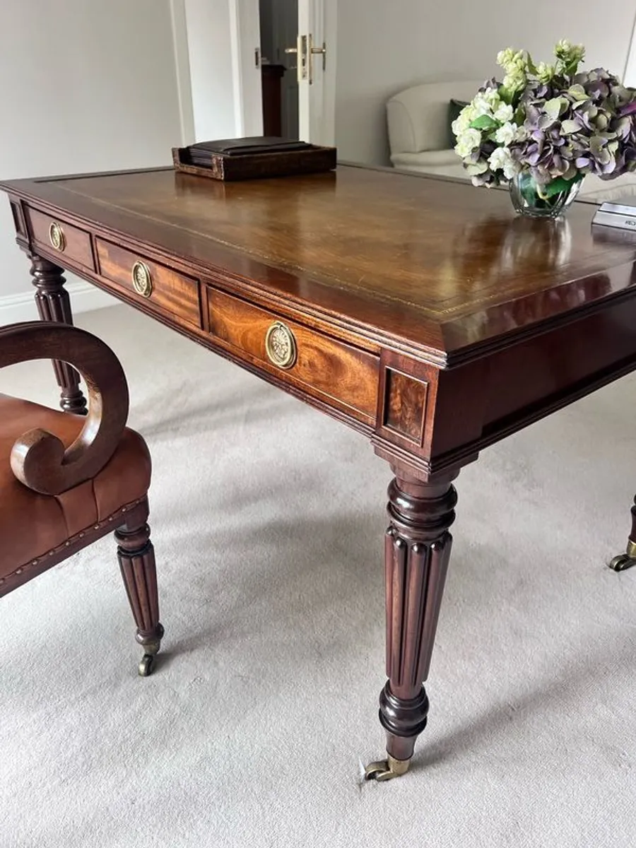 Antique Library Table/Desk & Chair - Image 1