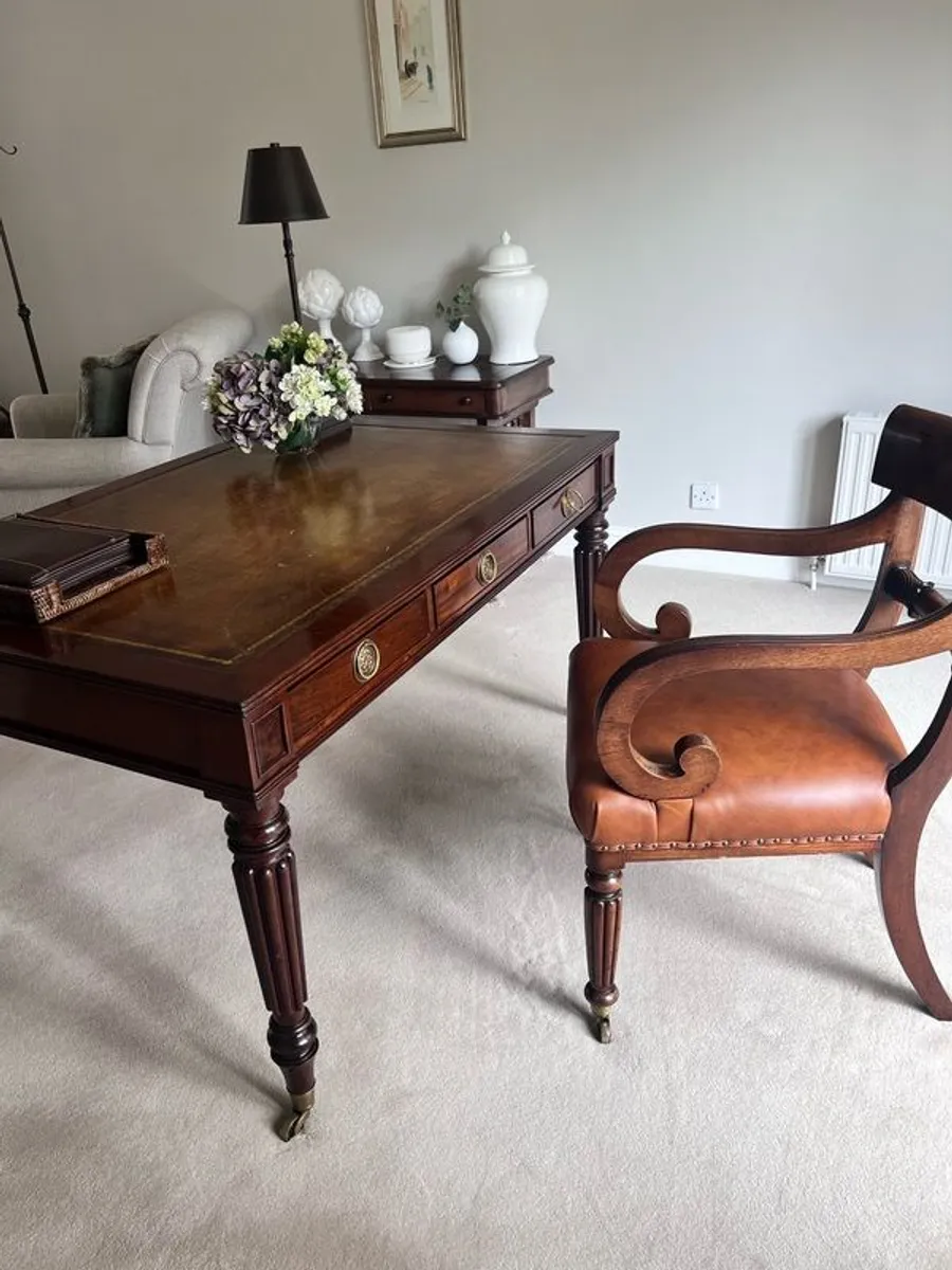 Antique Library Table/Desk & Chair - Image 2