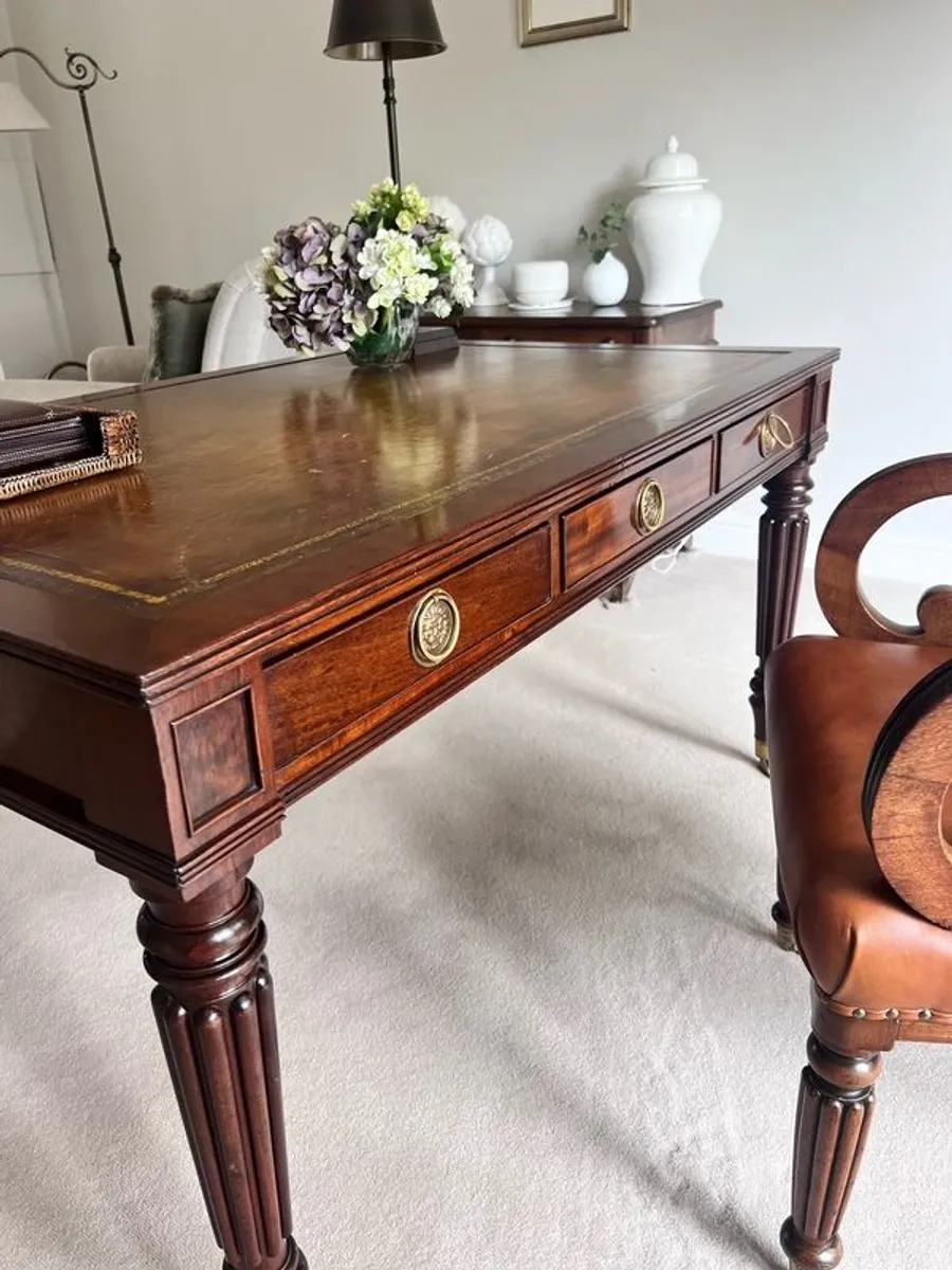 Antique Library Table/Desk & Chair - Image 3