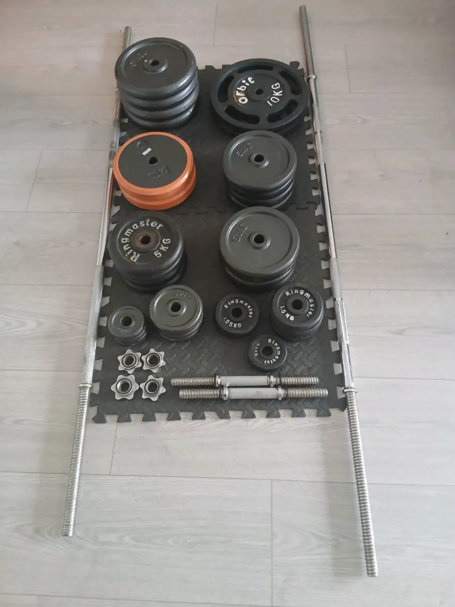 156 kg Cast Iron Weights + barbells