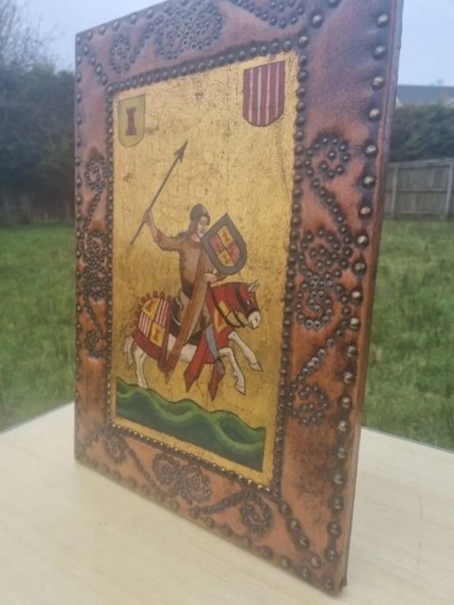 Vintage painting on the skin of a medieval knight - Image 3