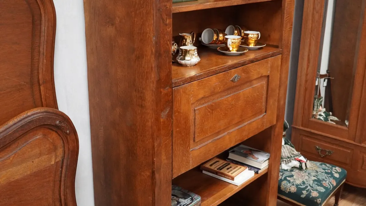 Rustic Solid Oak Bookcase Bureau - Image 3