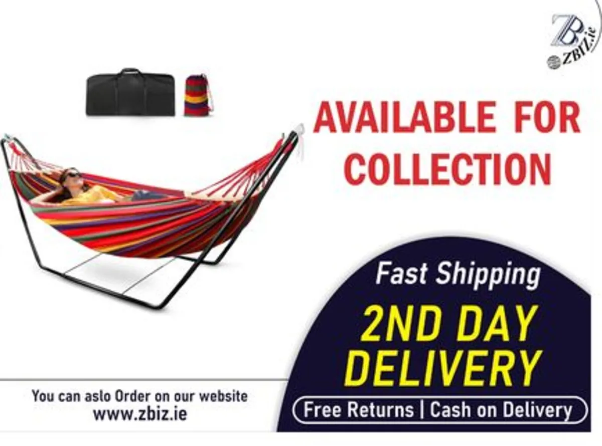 Double Cotton Hammock Stand w/ Spreader Bars Set - Image 1