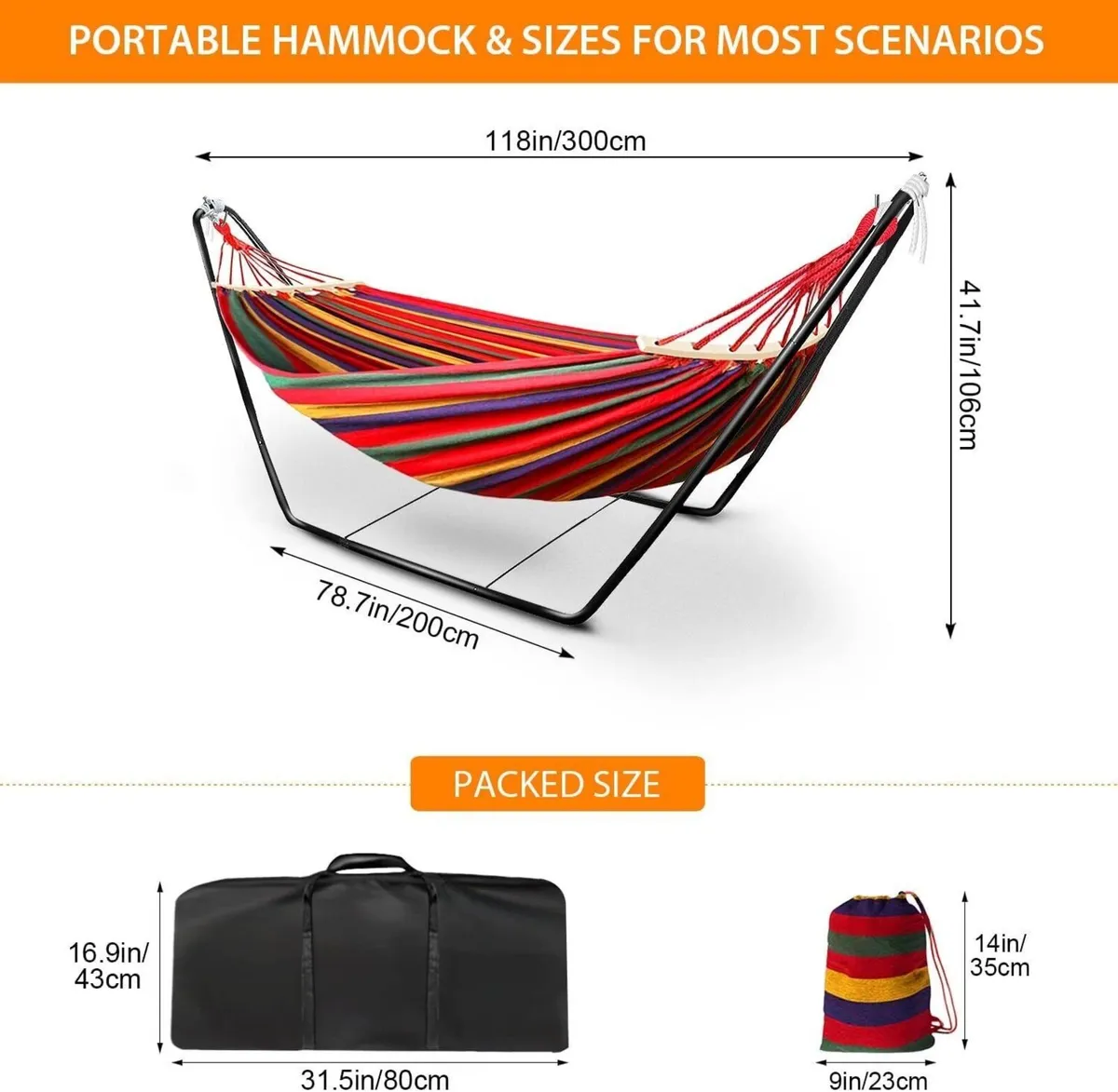 Double Cotton Hammock Stand w/ Spreader Bars Set - Image 4