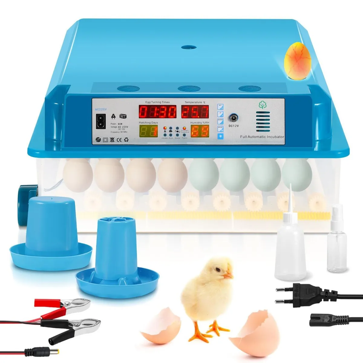 64 Egg Incubator Auto Turning LED Light Blue - Image 2