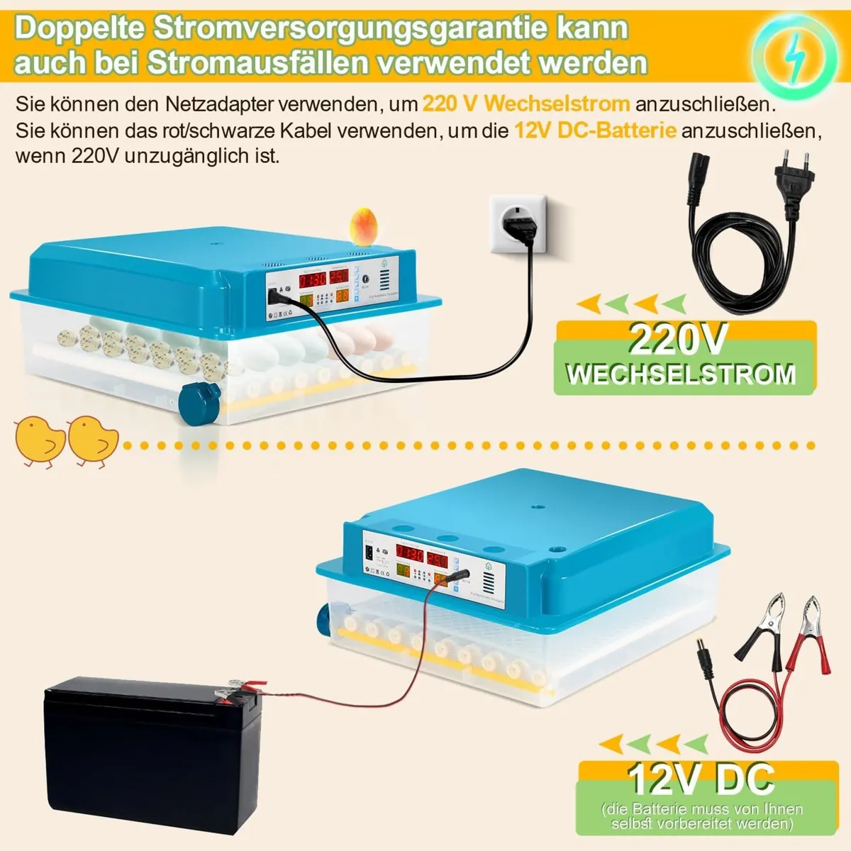 64 Egg Incubator Auto Turning LED Light Blue - Image 4