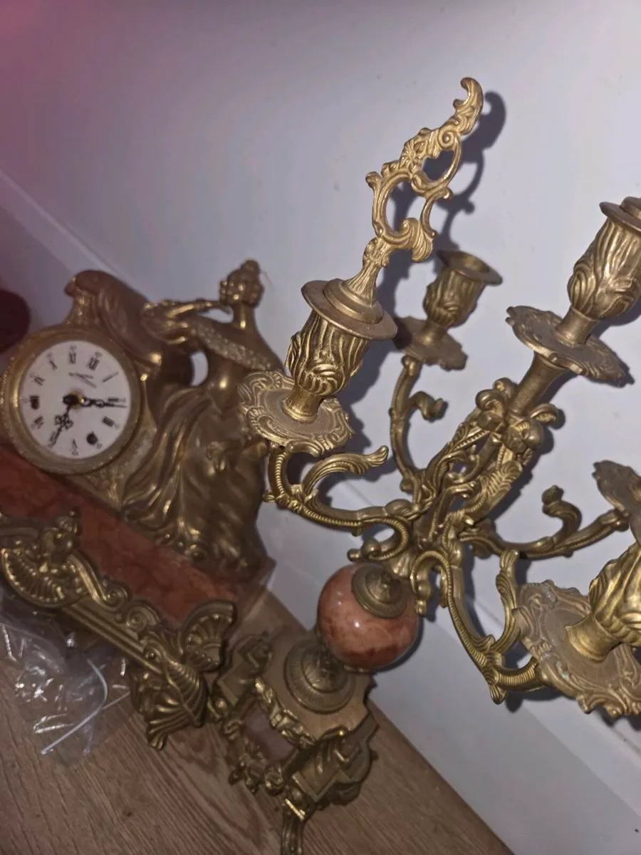 Antique clock and candlea - Image 2