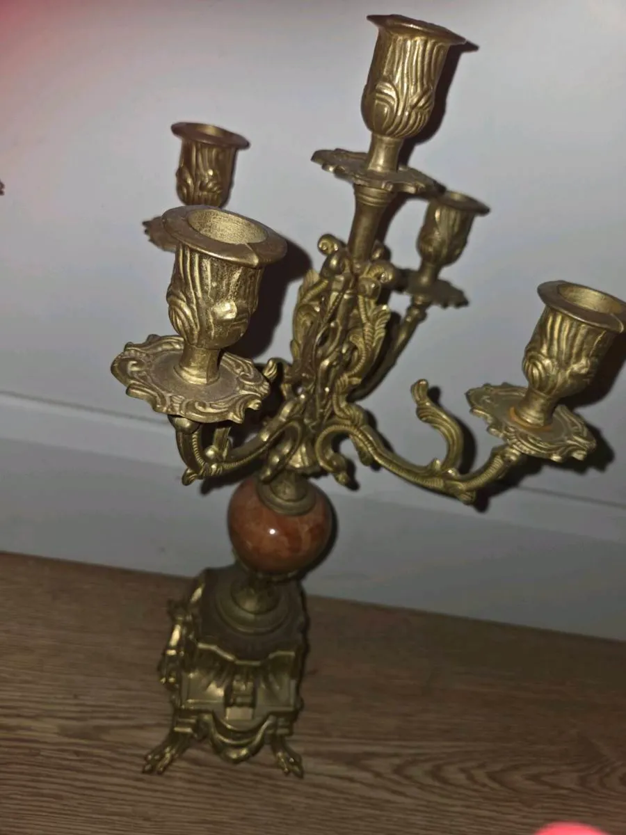 Antique clock and candlea - Image 3