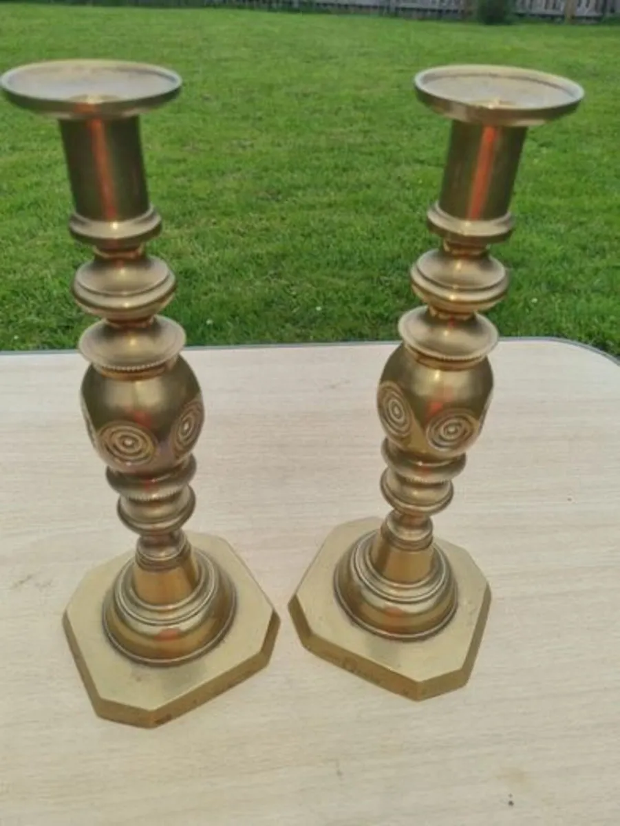Edwardian Brass Candle Sticks - Image 1