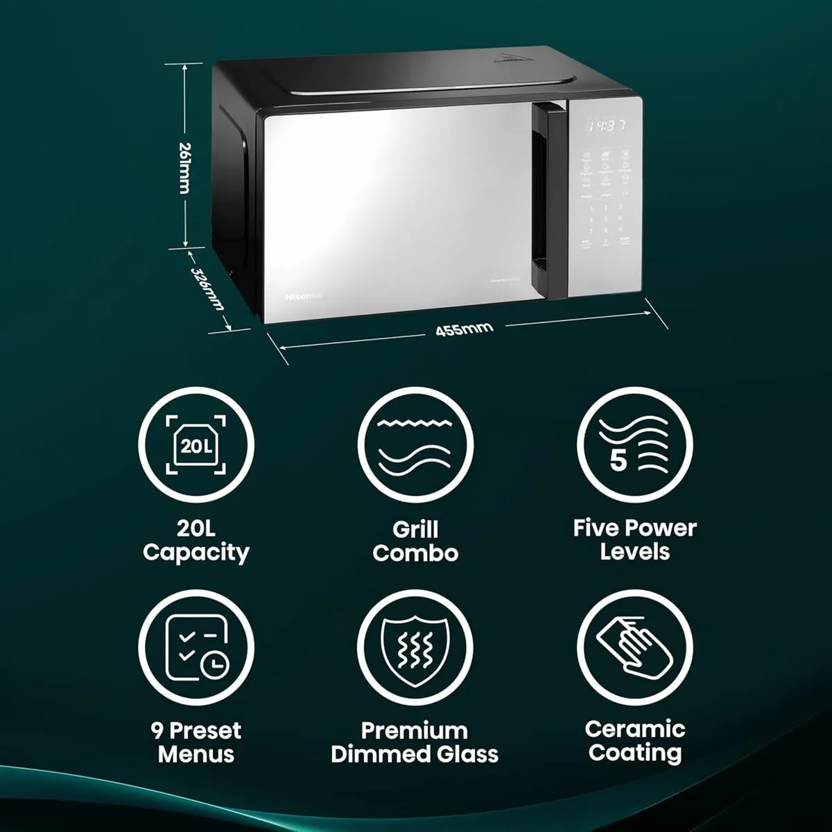 700 Watts 20 Litre Black Digital Solo Microwave - Image 3