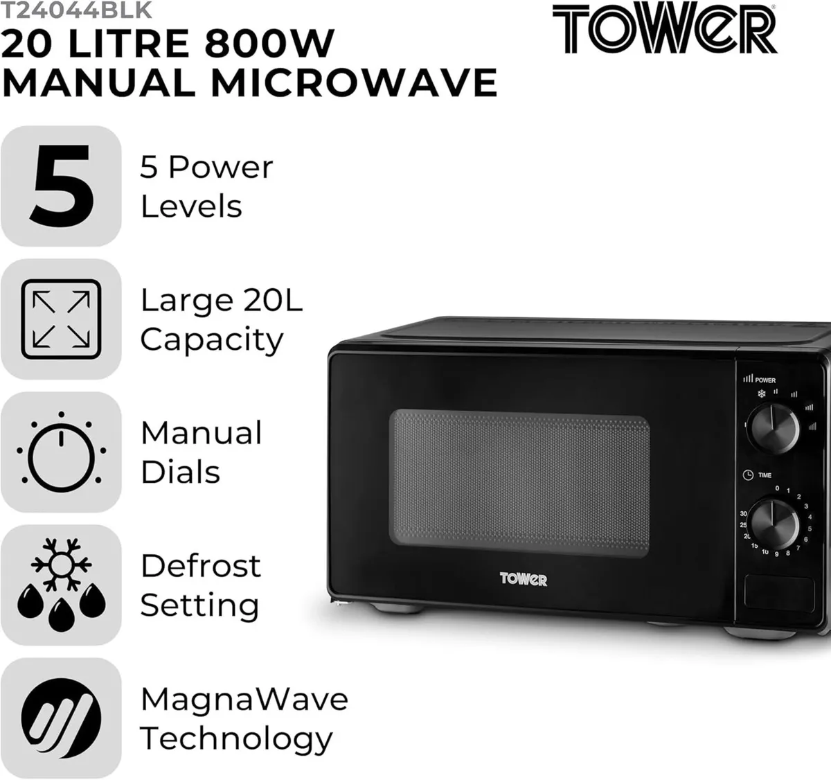 Manual 20 Litre 800W Microwave with Dial Controls - Image 3
