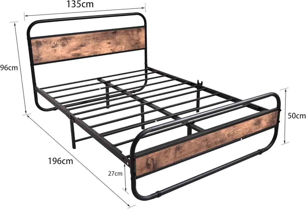 Double Bed Metal Platform Frame with Wood - Image 2