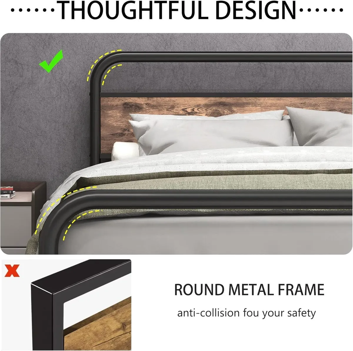 Double Bed Metal Platform Frame with Wood - Image 4