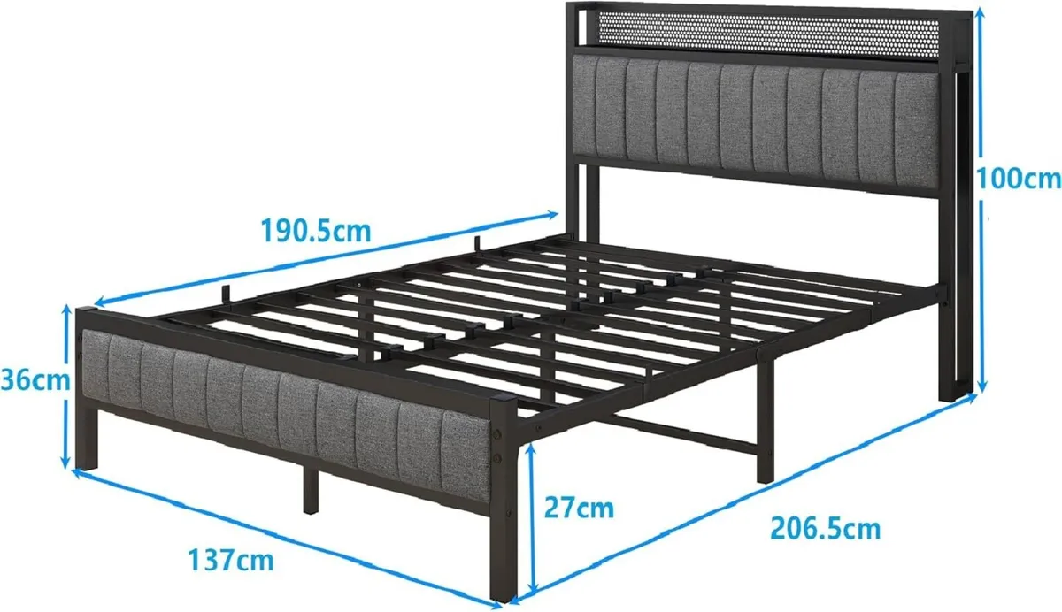 Double Bed Frame with Storage Headboard Shelf - Image 2