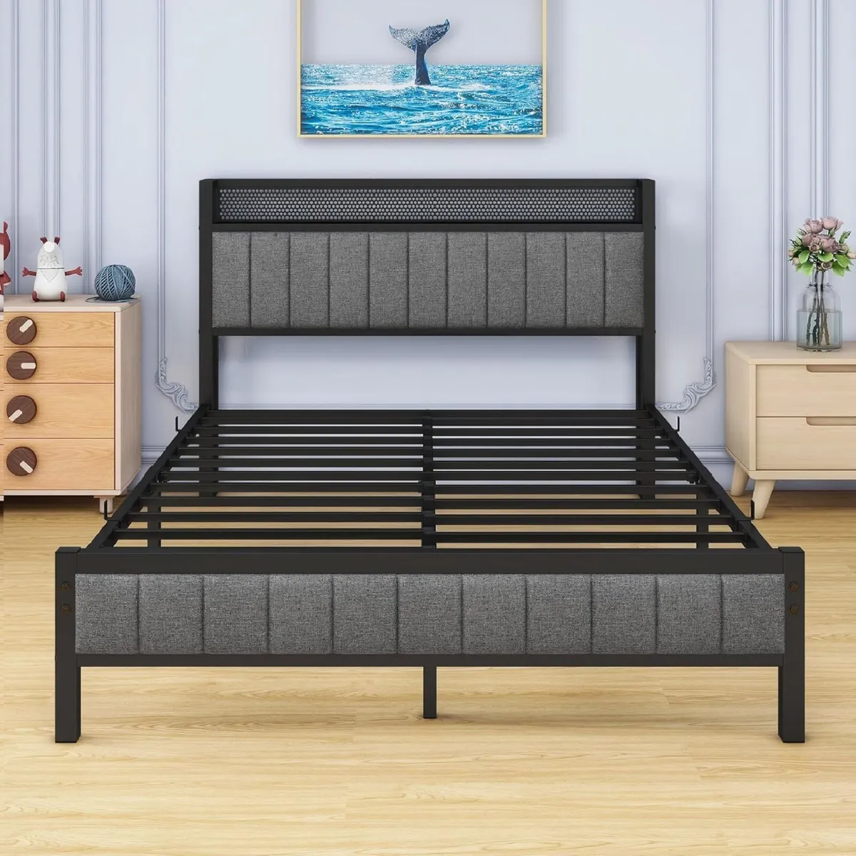 Double Bed Frame with Storage Headboard Shelf - Image 4