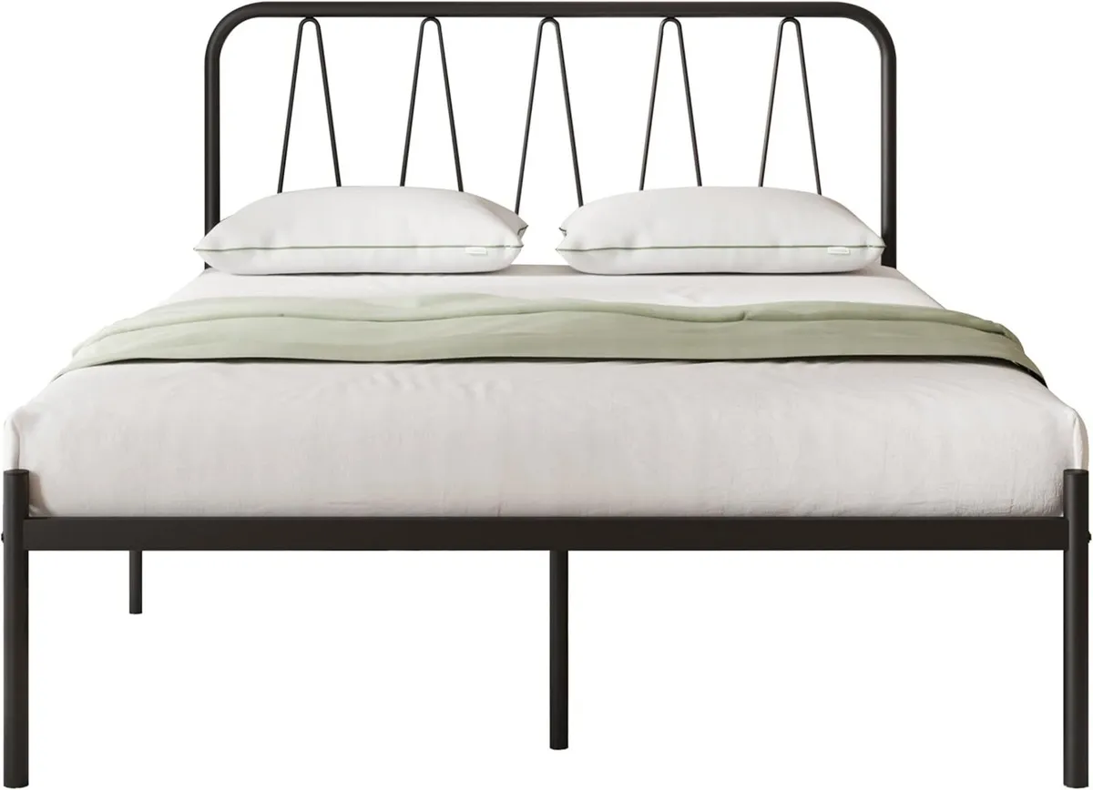36cm Metal Bed Frame Platform with Headboard - Image 1