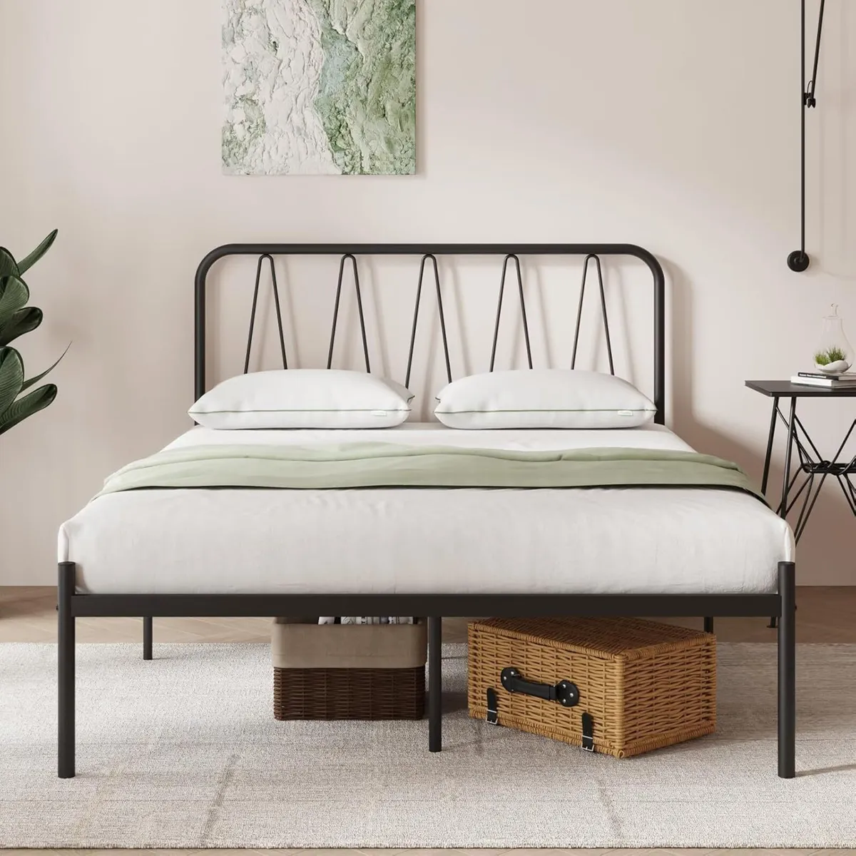 36cm Metal Bed Frame Platform with Headboard - Image 2