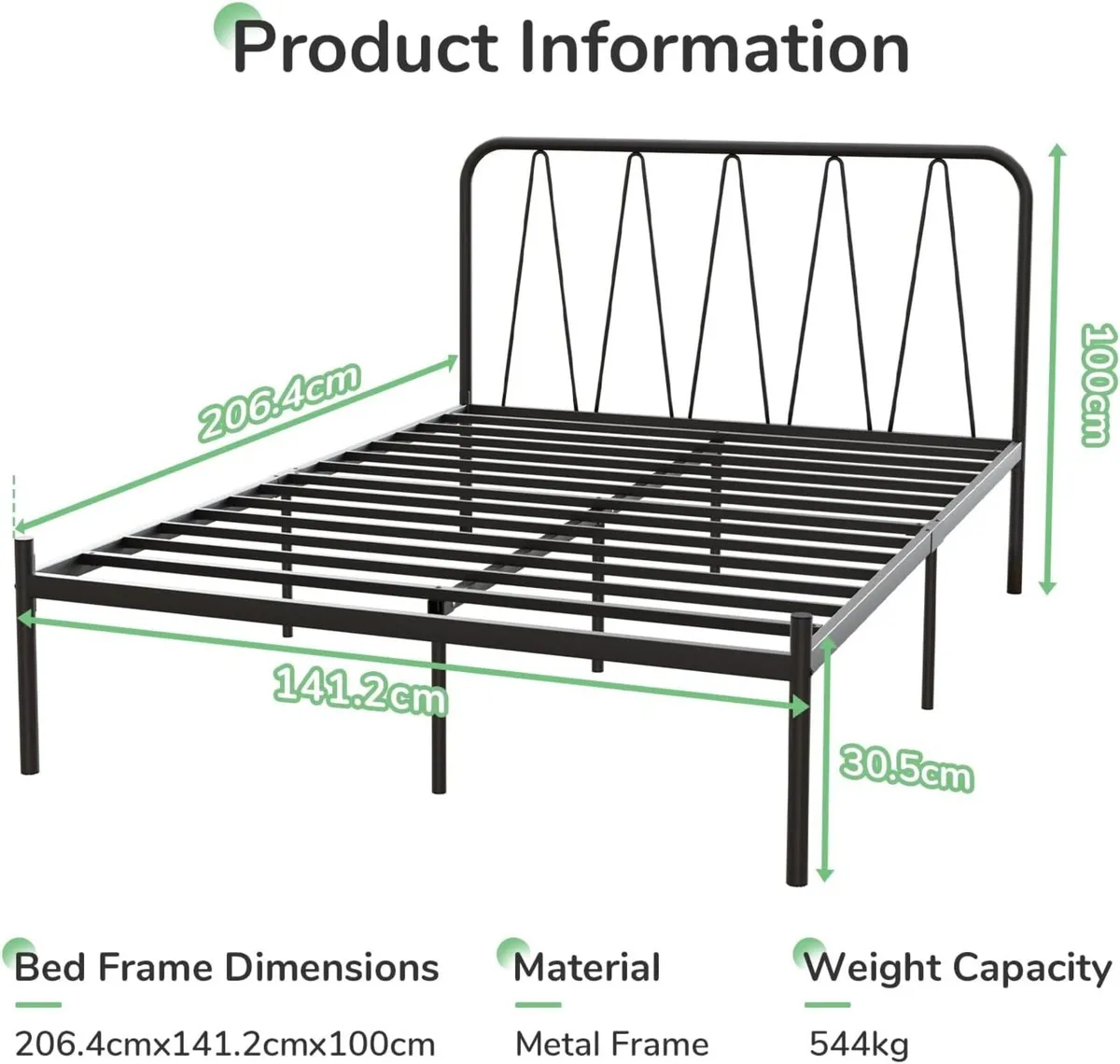 36cm Metal Bed Frame Platform with Headboard - Image 3