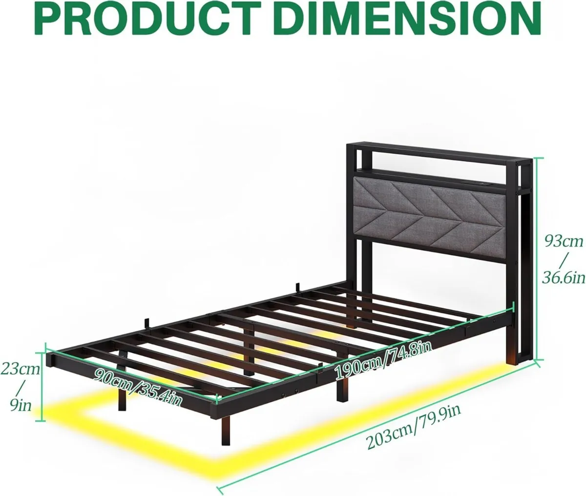 3ft Floating Single Bed Frame Upholstered - Image 2