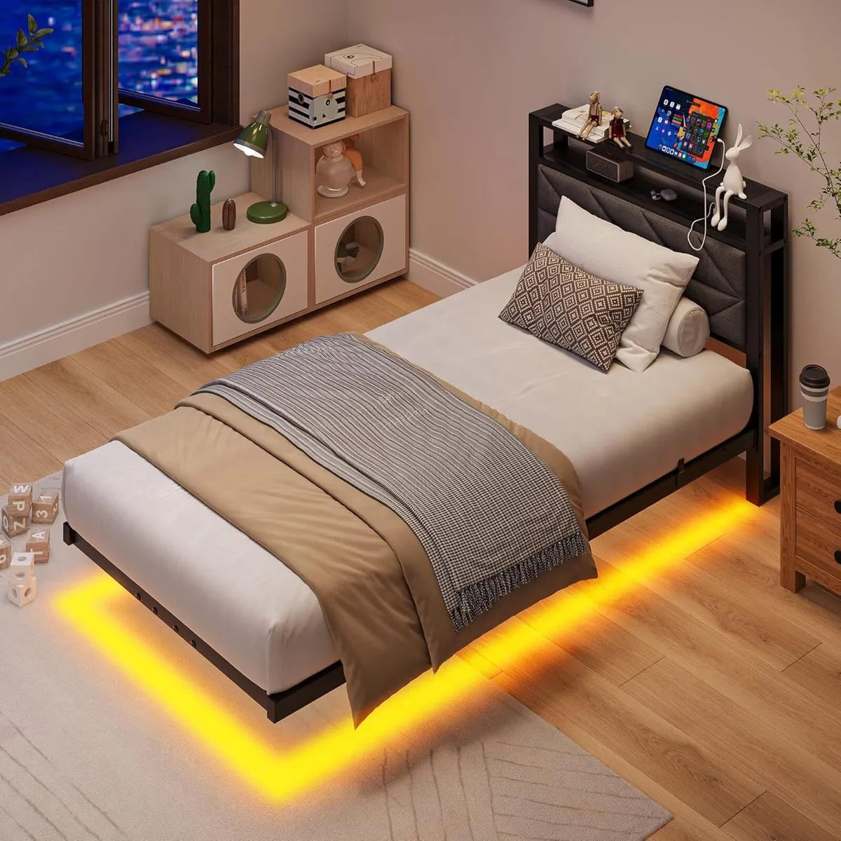 3ft Floating Single Bed Frame Upholstered - Image 4