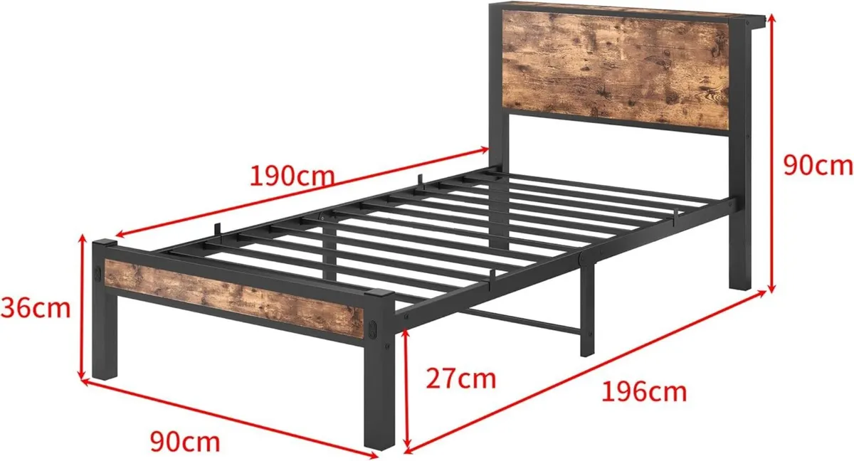 Single Bed Frame with Wood Storage Headboard - Image 2