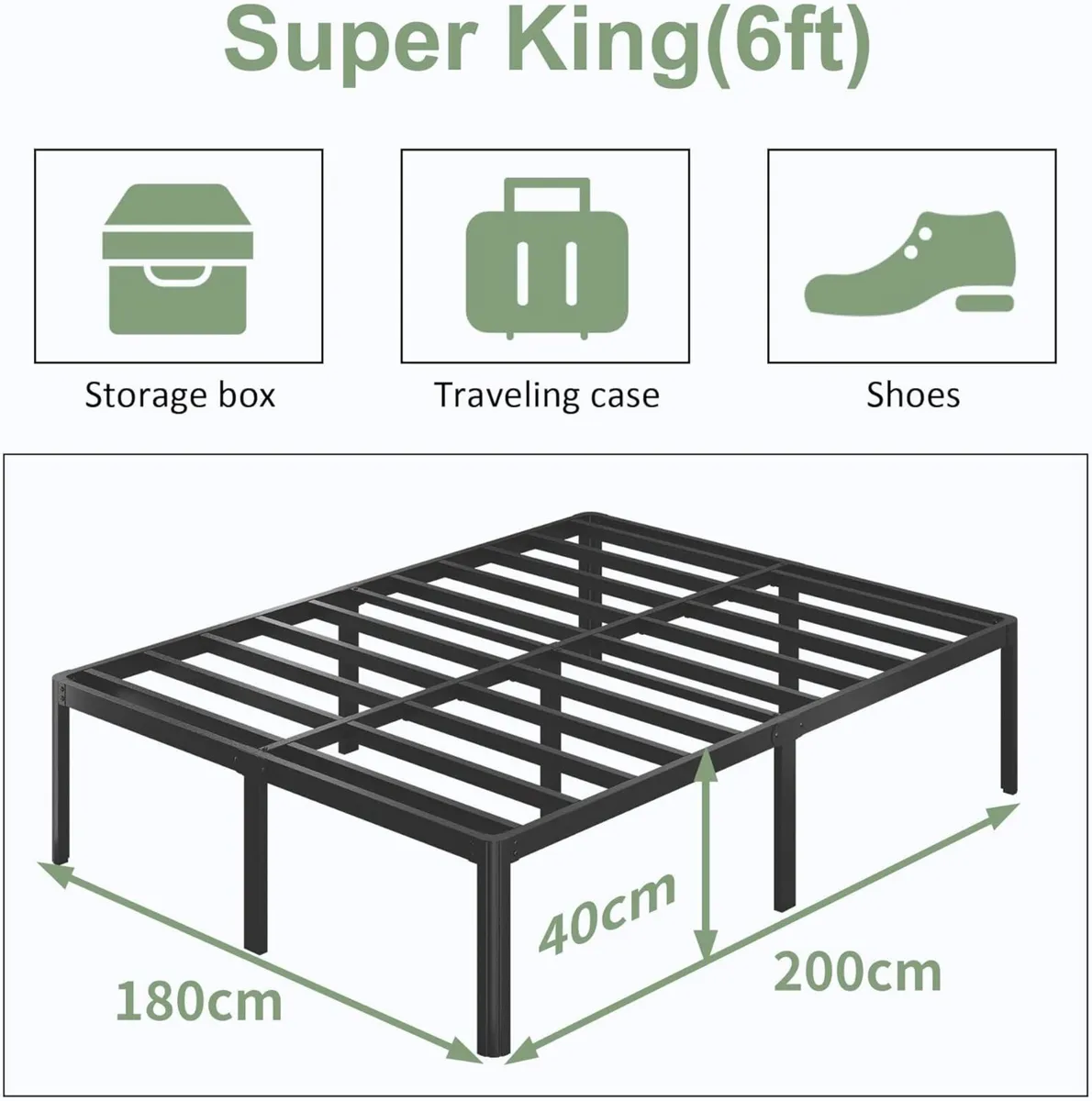 41 cm High Super King Bed Frame 180 x 200 Metal - Image 2