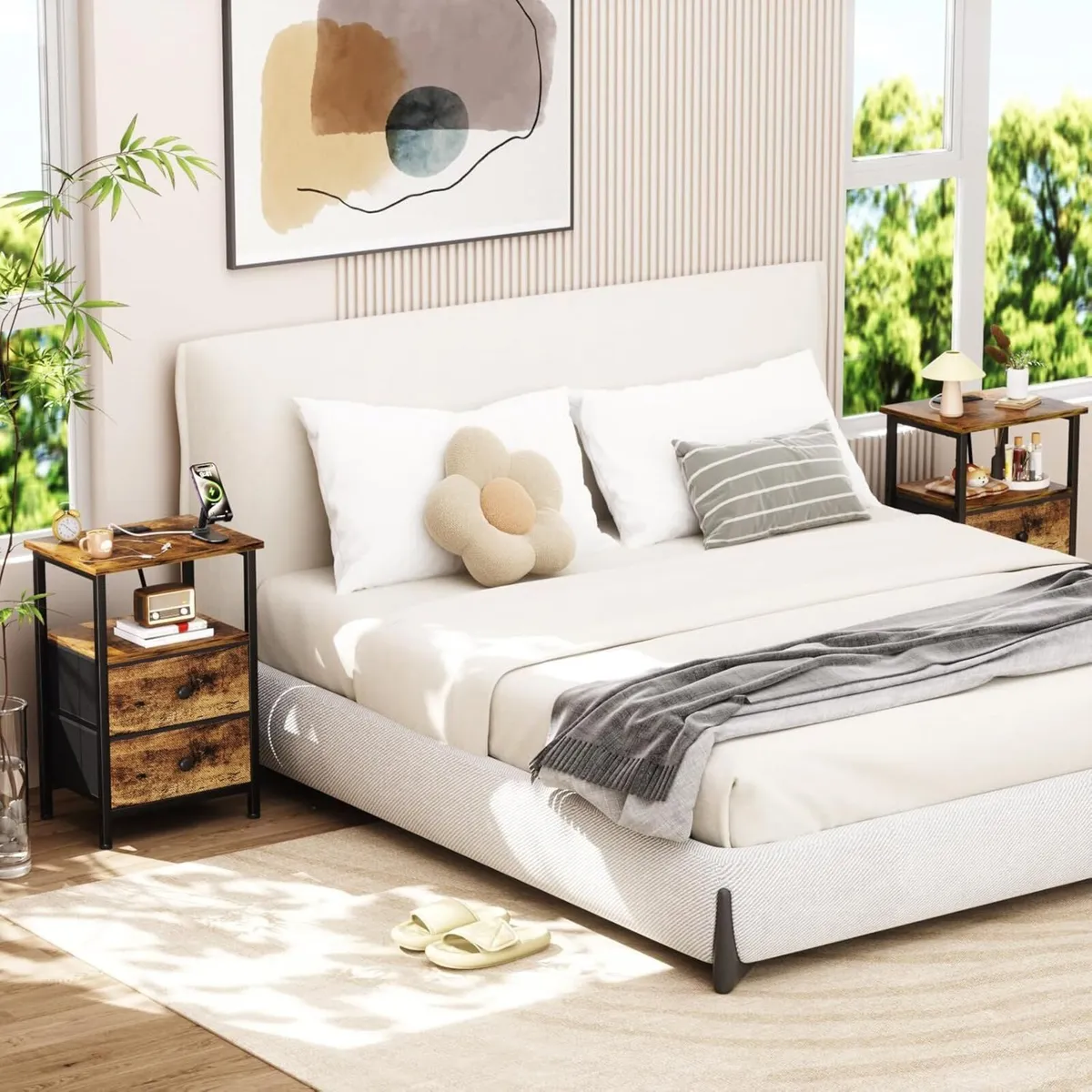 Bedside Table Set of 2 with Charging Station - Image 2