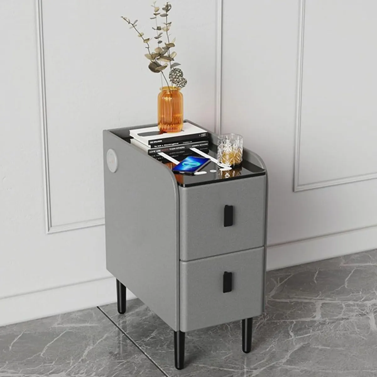 Nightstand with 3 Drawers and Charging Station - Image 1