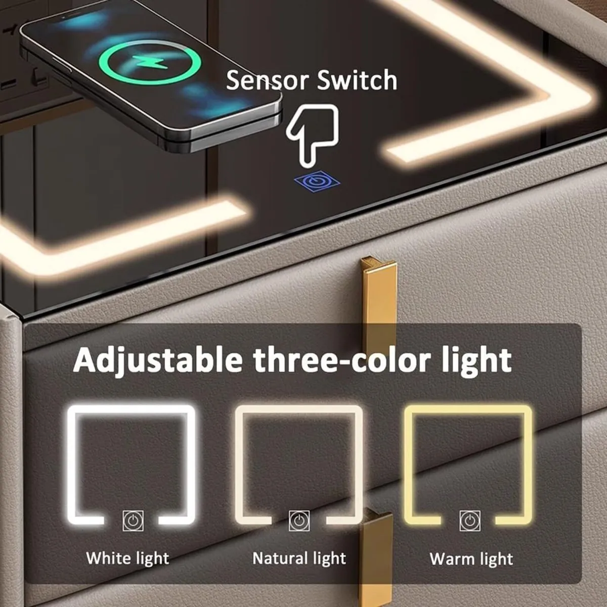 Nightstand with 3 Drawers and Charging Station - Image 4