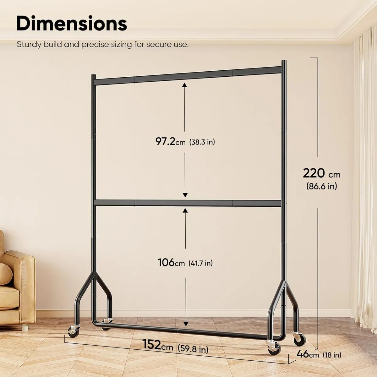 Heavy Duty Double Rail Clothes Rack with 160kg - Image 3