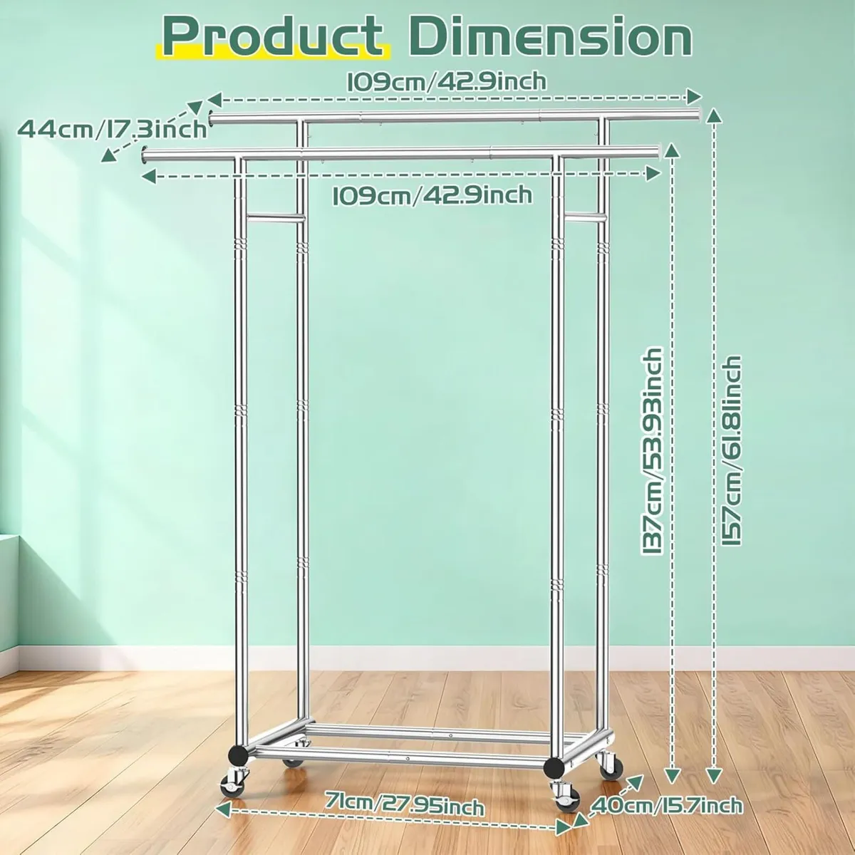 Double Rods Clothing Rack for Hanging Clothes - Image 3