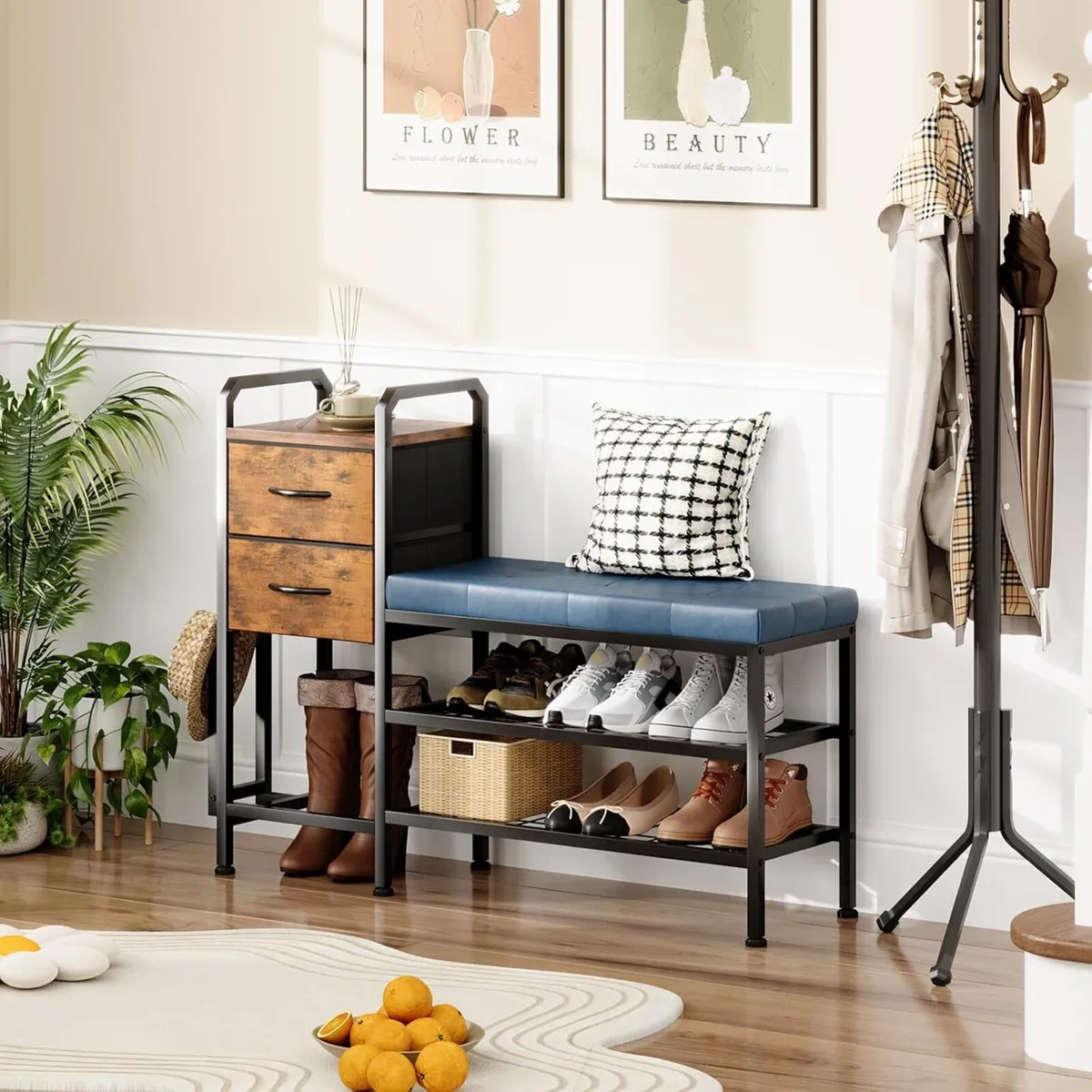 Shoe Bench with Cushion Storage Padded Seat 2 - Image 2