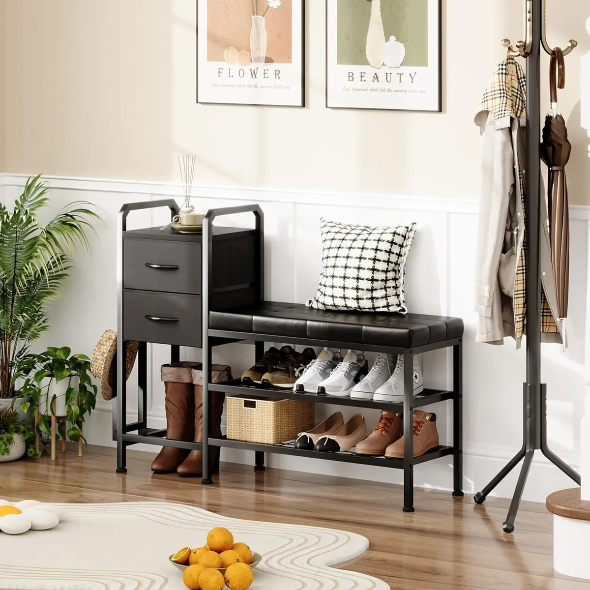 Shoe Bench with Cushion Storage Padded Seat 2 - Image 2