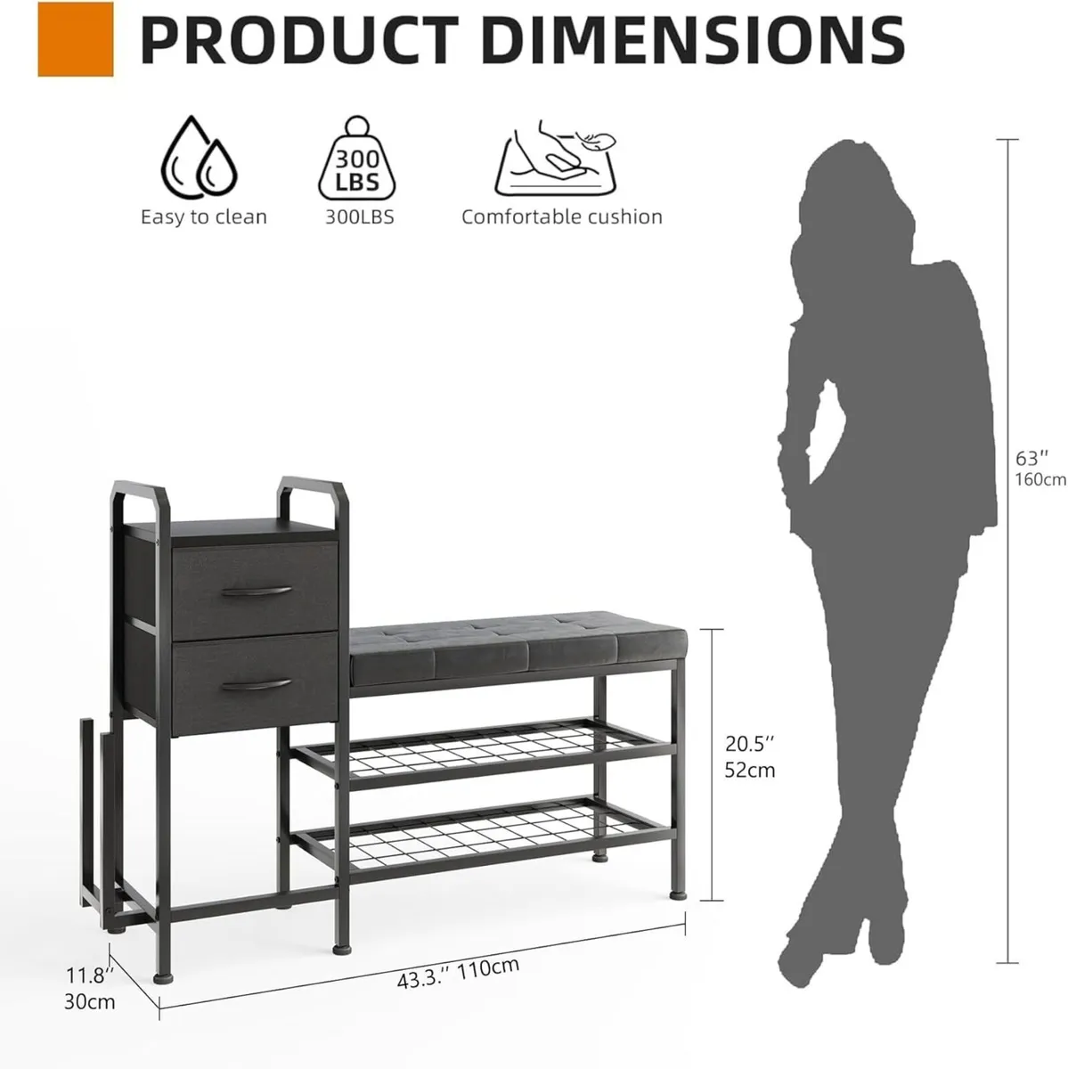 Shoe Bench with Cushion Storage Padded Seat 2 - Image 3
