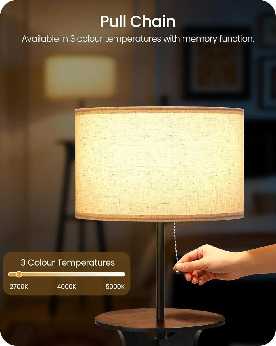 Floor Lamp Corner with 3 Shelves Wood Tripod - Image 3