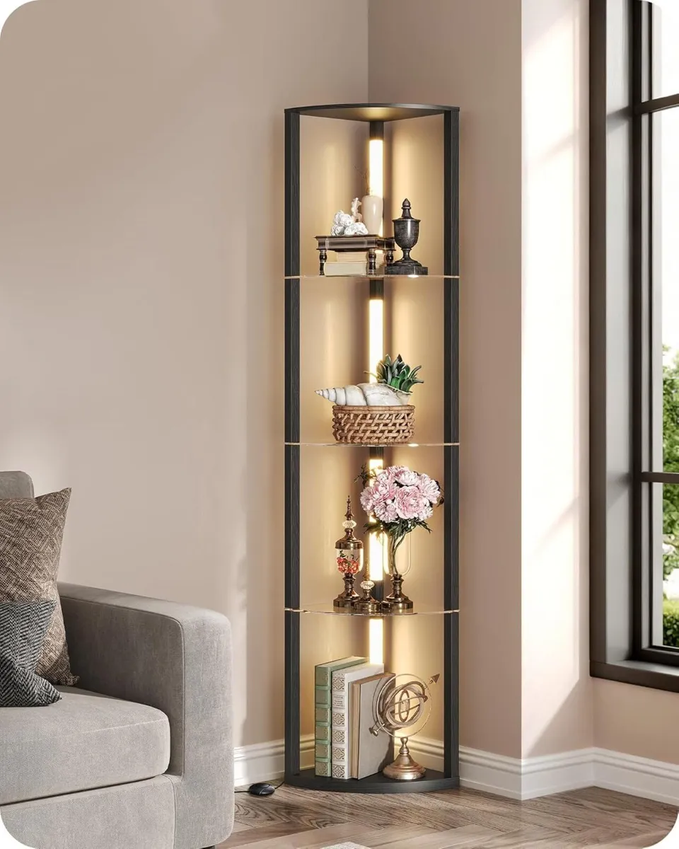 Floor Lamp with Shelves 4 Tier Wooden Standing - Image 1