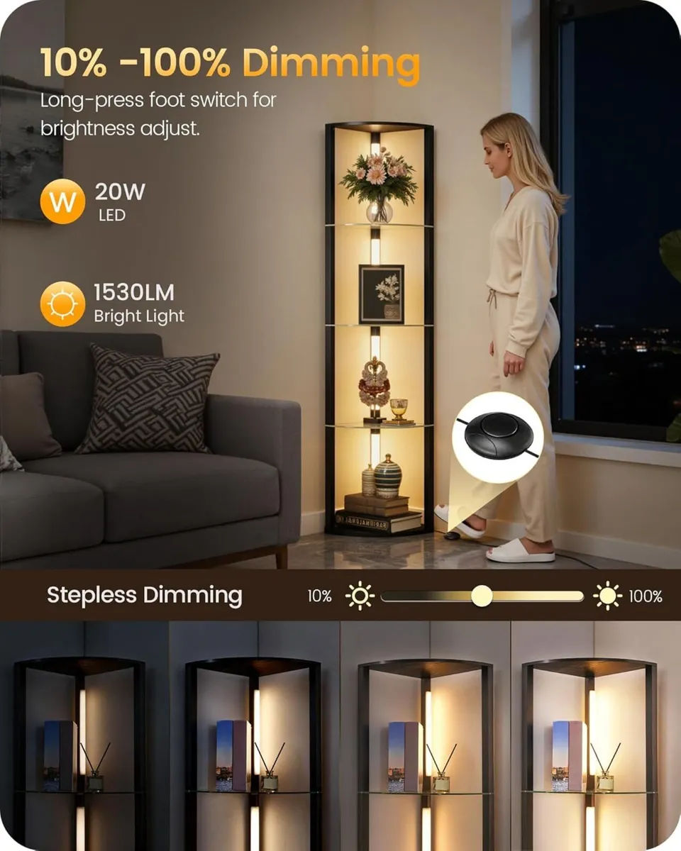 Floor Lamp with Shelves 4 Tier Wooden Standing - Image 3