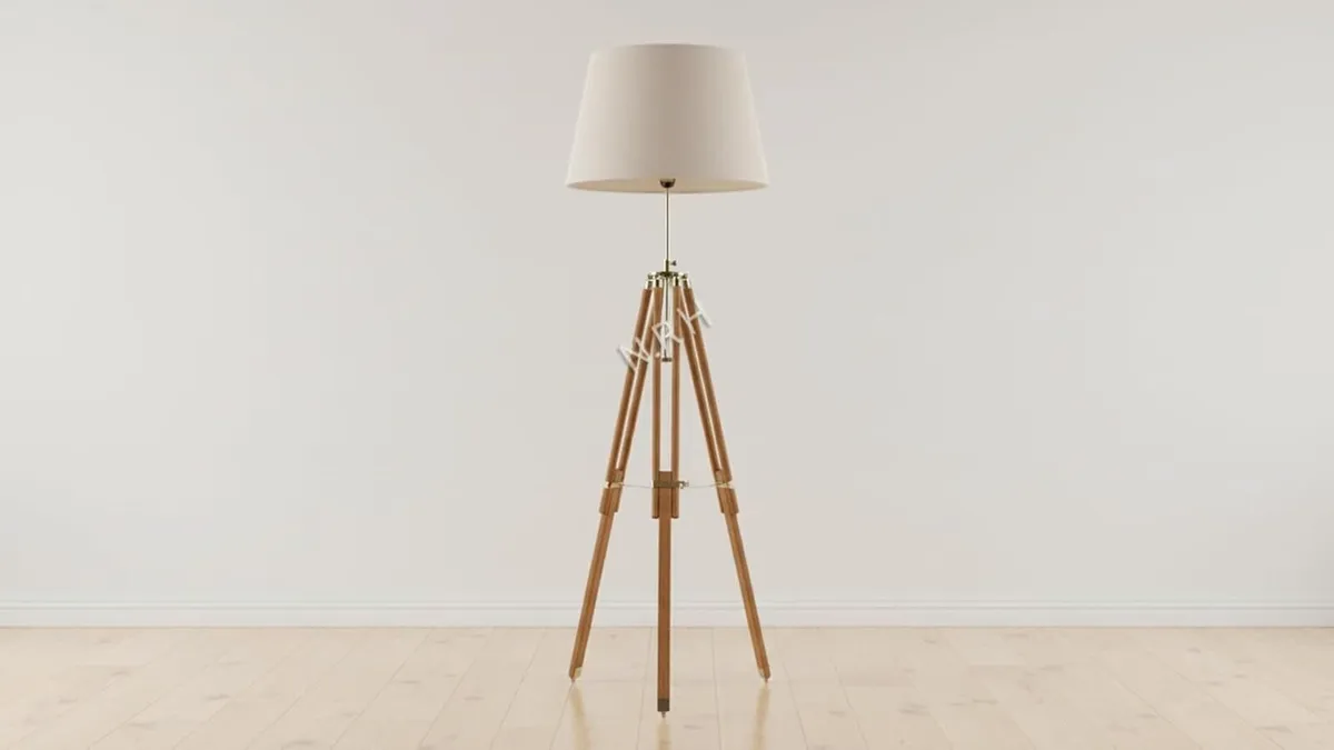 Nautical Natural Wooden Floor Lamp Tripod Stand - Image 1