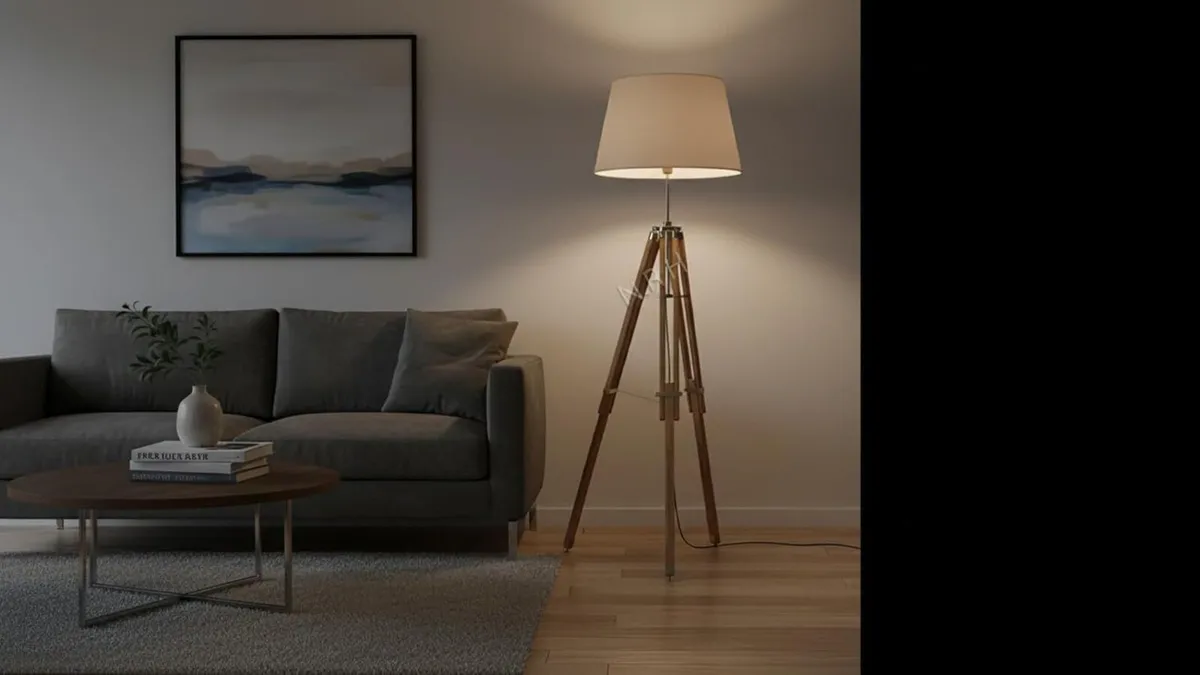 Nautical Natural Wooden Floor Lamp Tripod Stand - Image 2