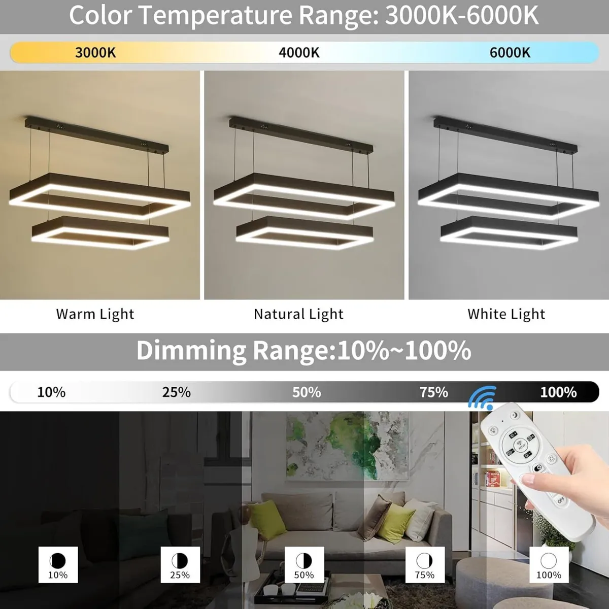 Modern Pendant Light Fixture LED Black Chandelier - Image 2