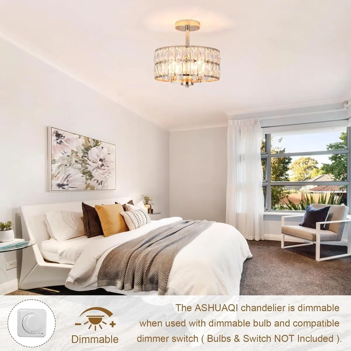 Gold Brass Ceiling Light 3-Light Crystal Lights - Image 3