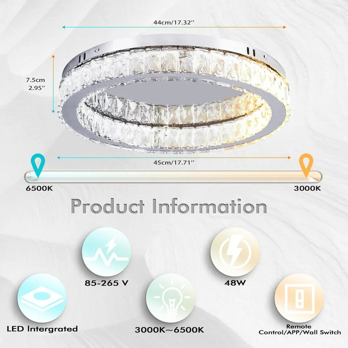 Fintonglan 17.7 Dimmable Crystal LED Ceiling - Image 4