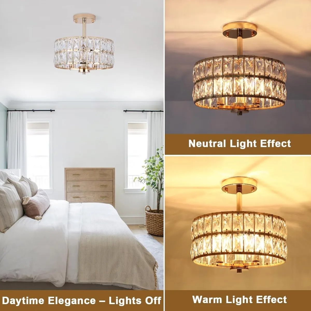 Gold Brass Ceiling Light 3-Light Crystal Lights - Image 4