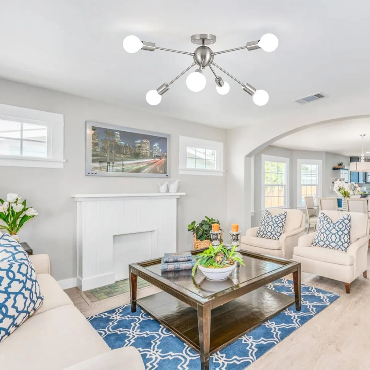 Sputnik Ceiling Light Chrome Lights 6 Chandeliers - Image 2