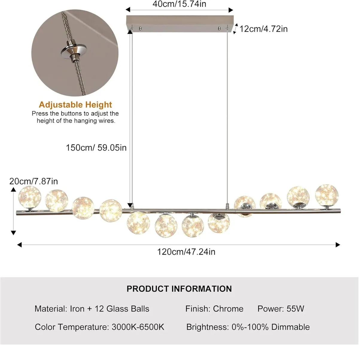 Modern Globe Chandelier Ceiling Light 120CM 12 - Image 2