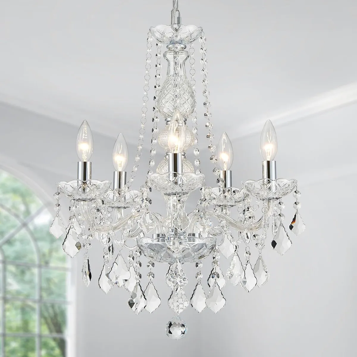 Crystal 5-Light Candle Chandelier Pendant - Image 1