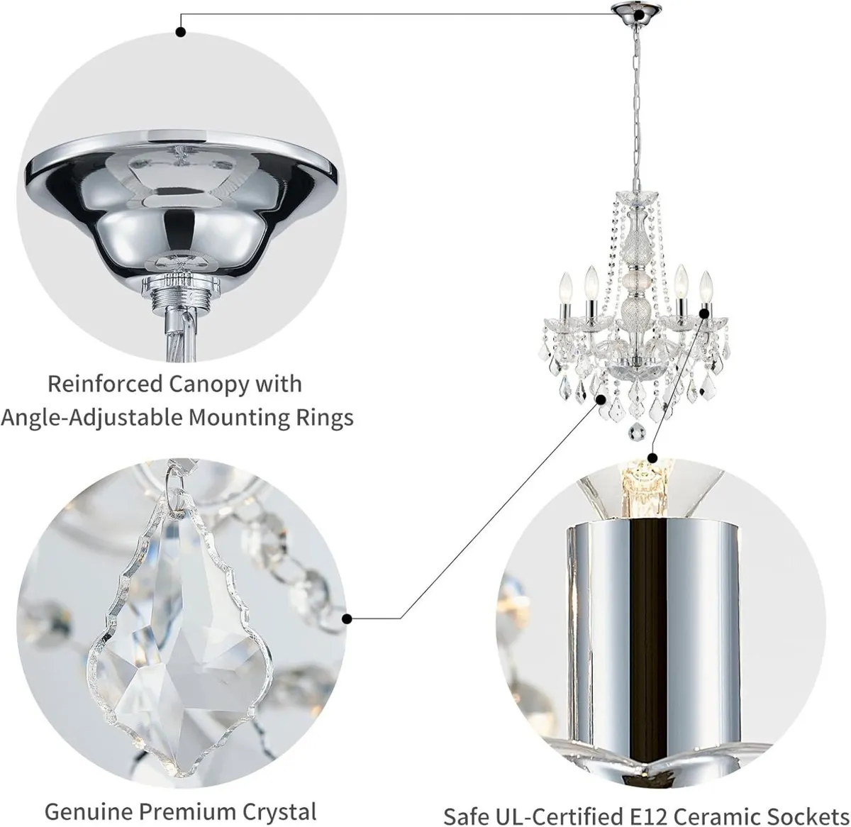 Crystal 5-Light Candle Chandelier Pendant - Image 3